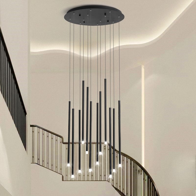 Pendre moderniste Slim Tube Lumière 8/12 Bulbes LED multiples LED LED en noir / or pour l'escalier