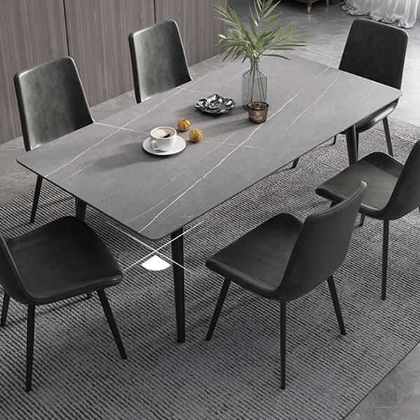 Industrial Style Dining Table Rectangle Sintered Stone 4 Legs Table with Black Frame