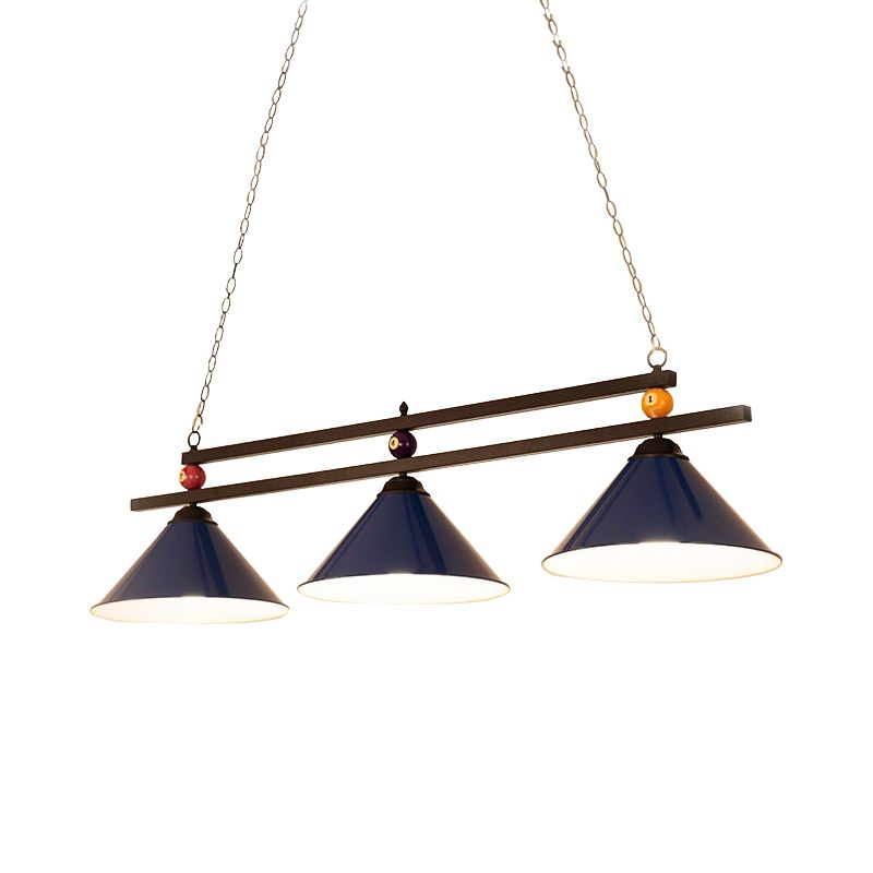 Industrial Style Cone Shade Ceiling Pendant 3 Heads Metal Island Lighting with Billiard Ball Deco in Black/Red