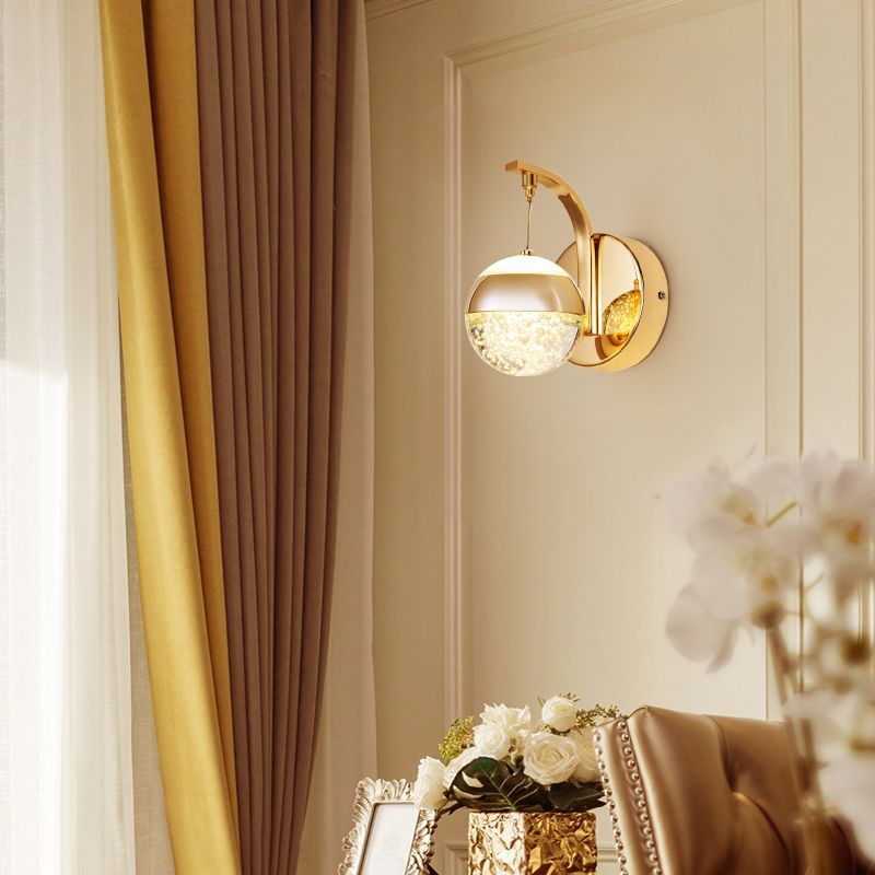 Crystal Spherical Wall Light Sconce Minimalist Gold Finish Wall Light for Bedroom