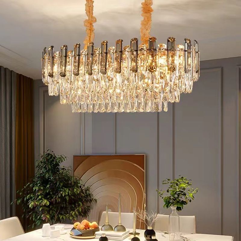 Modern Metal Ceiling Light Rectangle Shape Island Lamp with Crystal Shade for Living Room