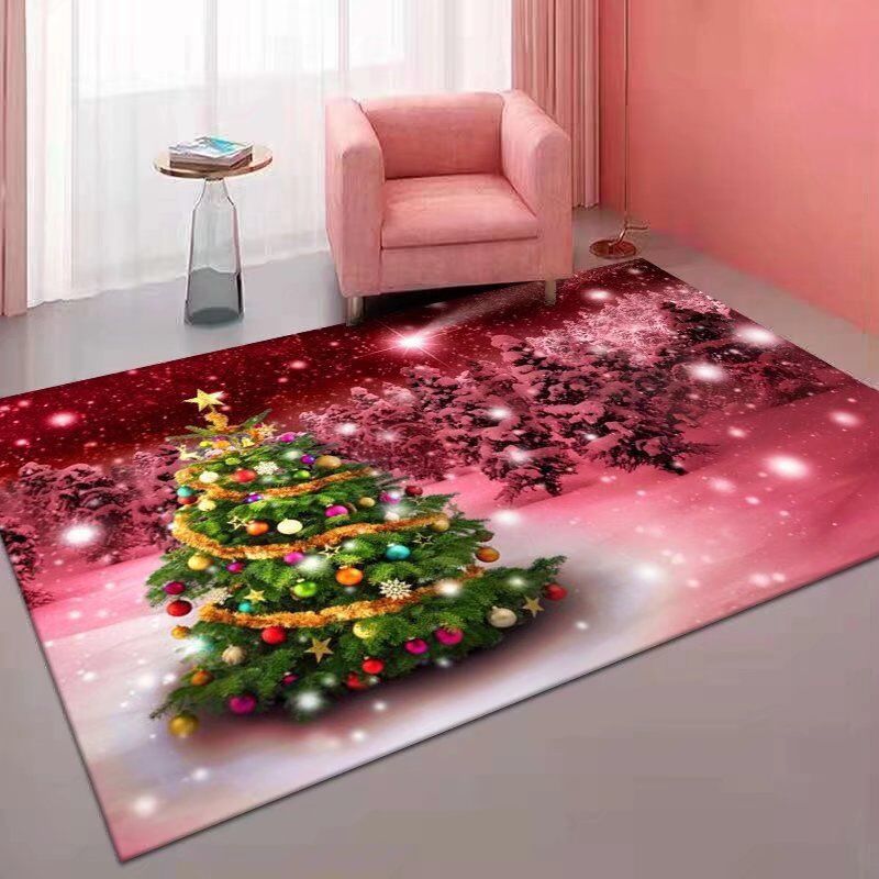 Modern Red Rug Polyester Snowflake Indoor Rug Washable Rug for Home Decor