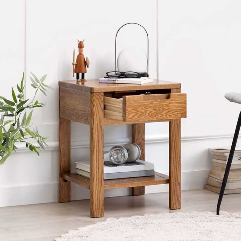 Scandinavian Wood Bedside Cabinet Open Storage with Shelf for Bedroom