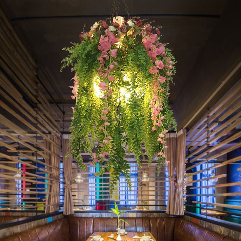 4 Köpfe Metallanhänger Kronleuchter Industrial Green Plant Restaurant Leuchte Beleuchtung