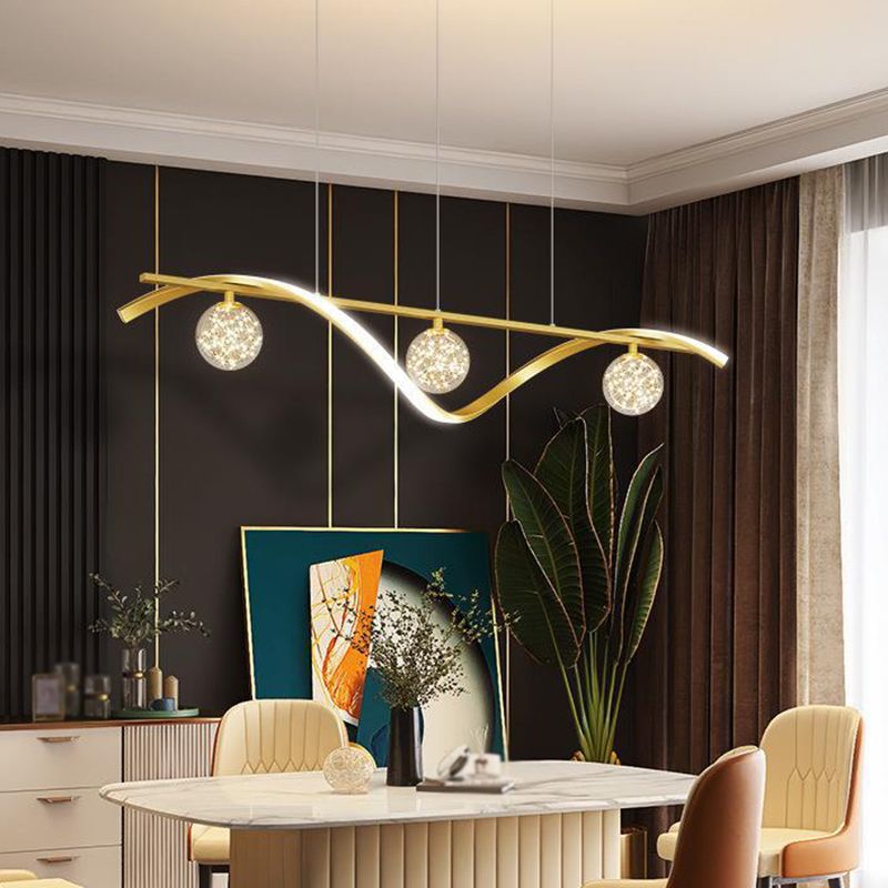 Strip Shape Island Lamp LED Island Hanging Lamp with Glass Shade for Bedroom