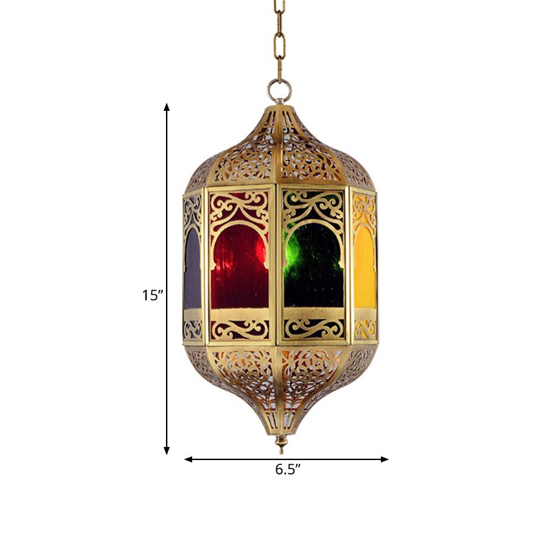 Lantern Metal Pendant Lighting Southeast Asia 1-Head Hallway Hanging Light Fixture in Brass