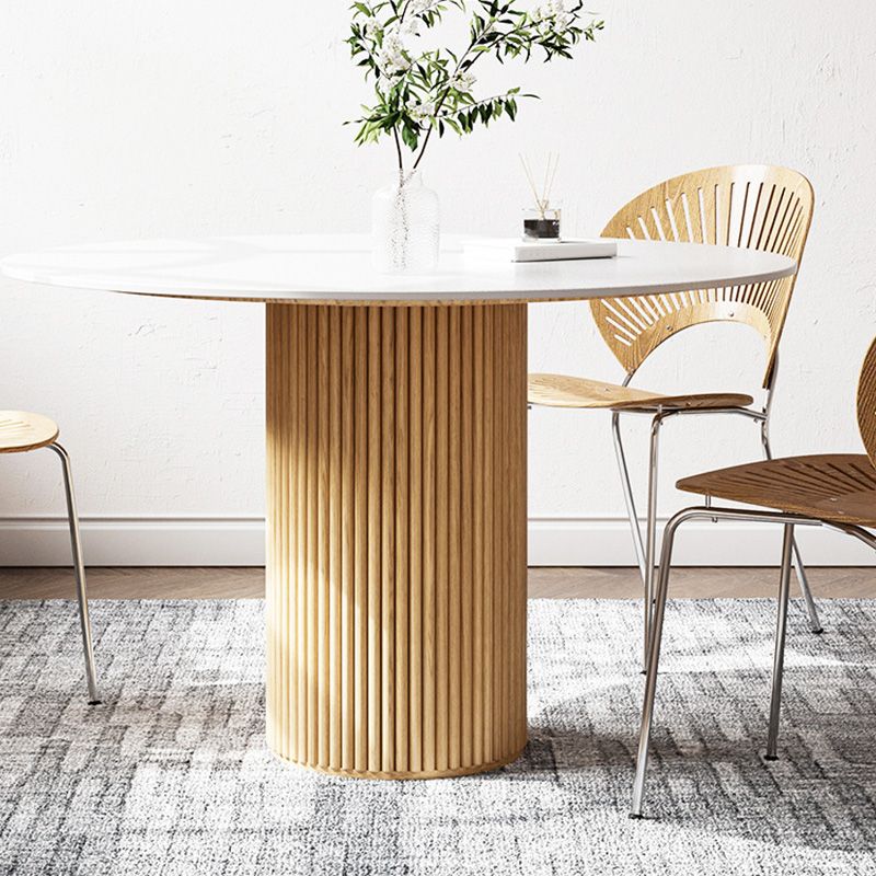 Glam Round Table Sintered Stone Table with Wooden Legs for Home