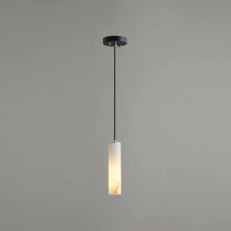 Tubular Bedroom Pendulum Light Marble Minimalistic Hanging Ceiling Light in White