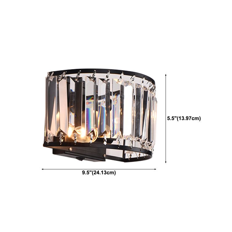 Black Metal Wall Sconce Geometric Shape Wall Light with Crystal Shade for Bedroom