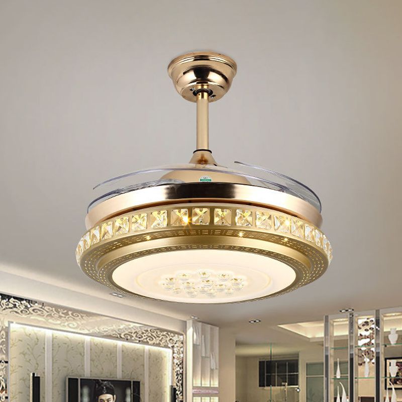 Crystal Block Circle Semi Flush Simple 19 "Larghezza LED LED Light in oro con 4 lame