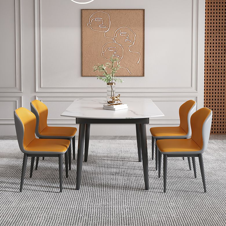 29.13''h zeitgenössische runde Esstisch Sintered Stone Tisch mit 4 schwarzen Metallbeinen