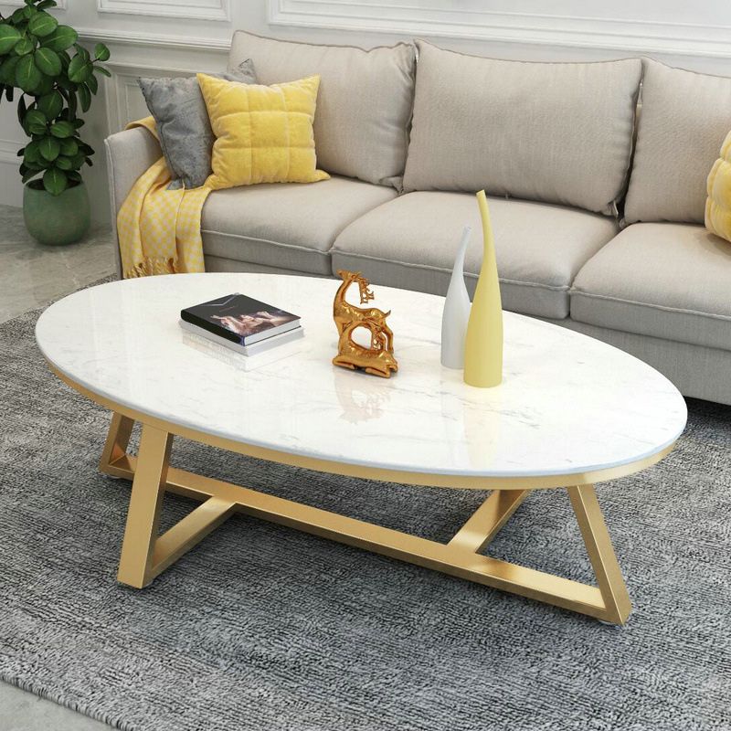 Contemporary Coffee Table Oval Single Stone Coffee Cocktail Table