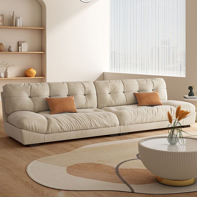 Modern Off-White Fabric Sofa Pillow Top Arm Reclining Loveseat for Bonus Room