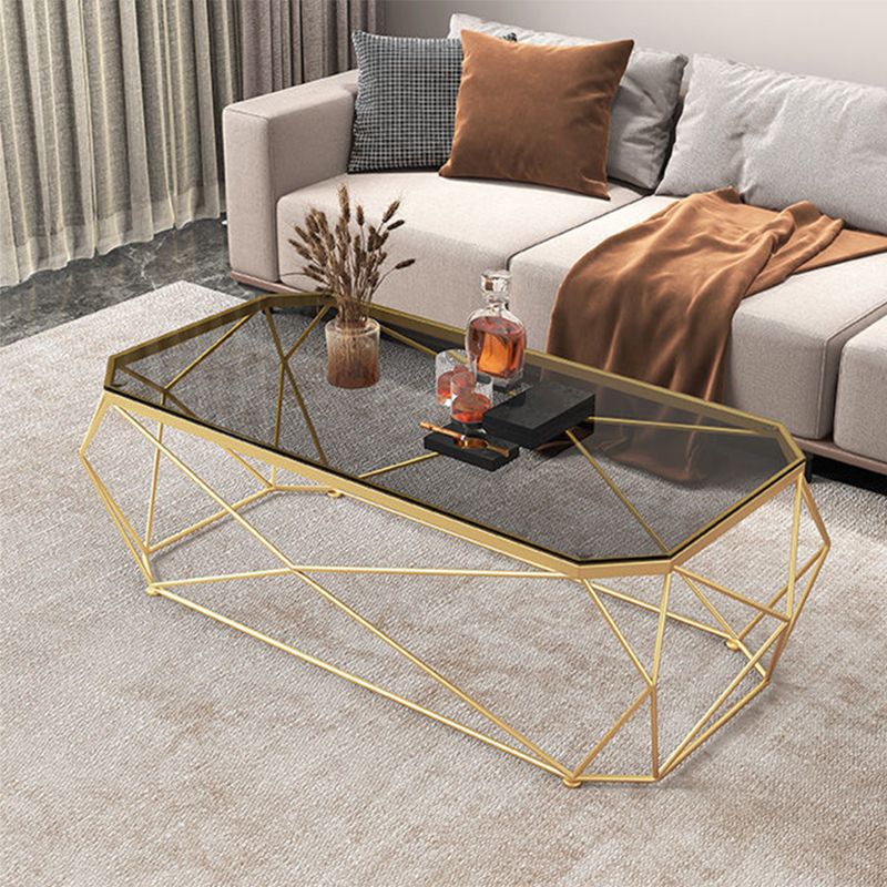 Gold Metal Frame Base Cocktail Table Transparent Top Coffee Table