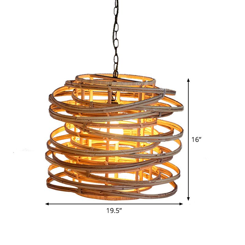Asia 1 Head Pendant Lighting Wood Swirling Hanging Lamp Kit with Bamboo Shade for Massage House