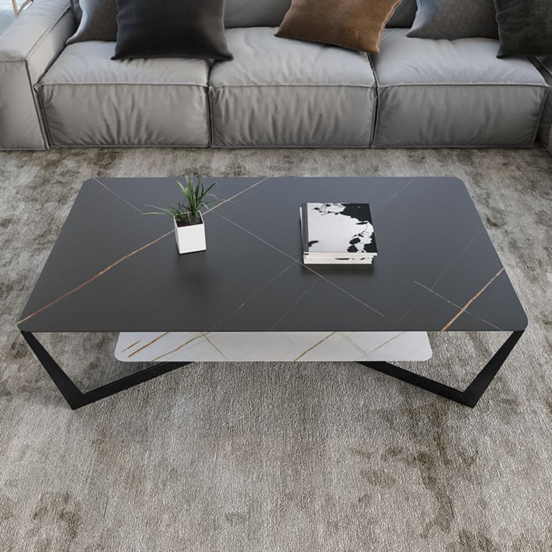 Modern Style Black Gold/white/grey/white Gold Rock Board Table with Iron Base Coffee Table