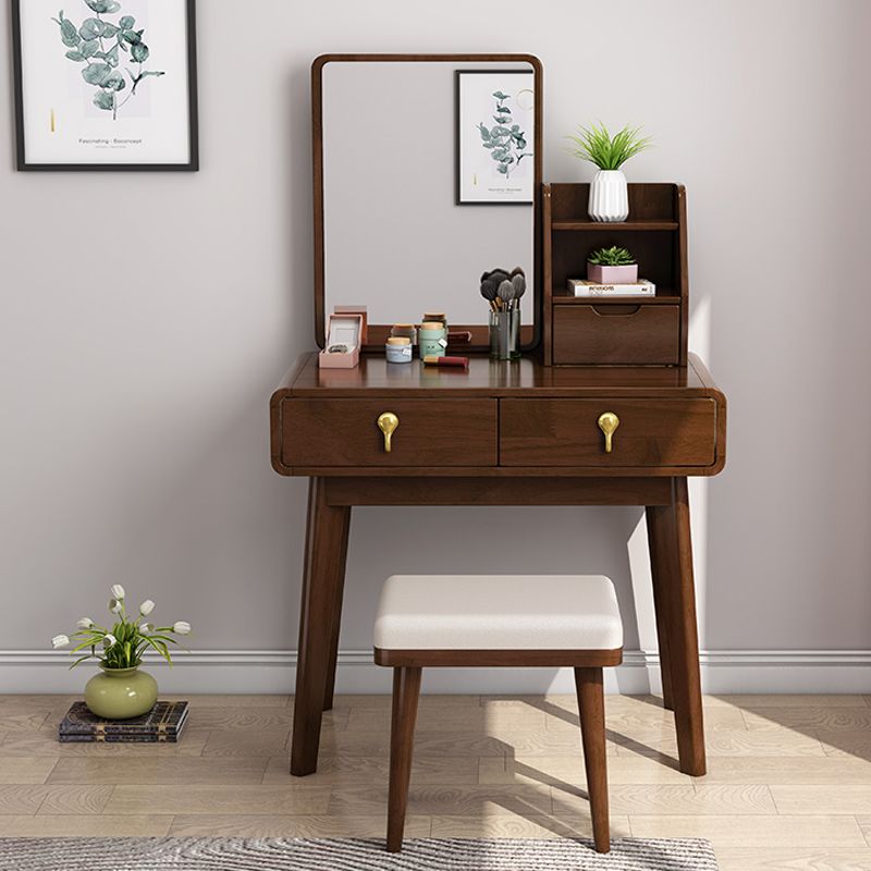 Modern Solid Wood Vanity Makeup Table Vanity Stool with Mirror
