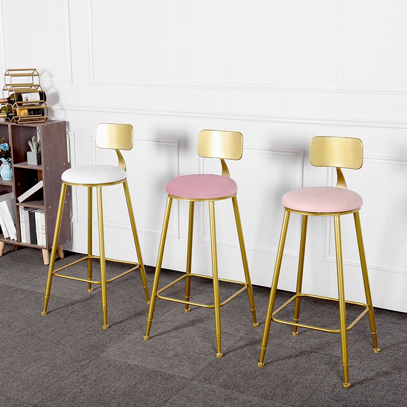 Glam Backrest Armless Counter Stool Iron Kitchen Bar Stool with Pedal and Cushion