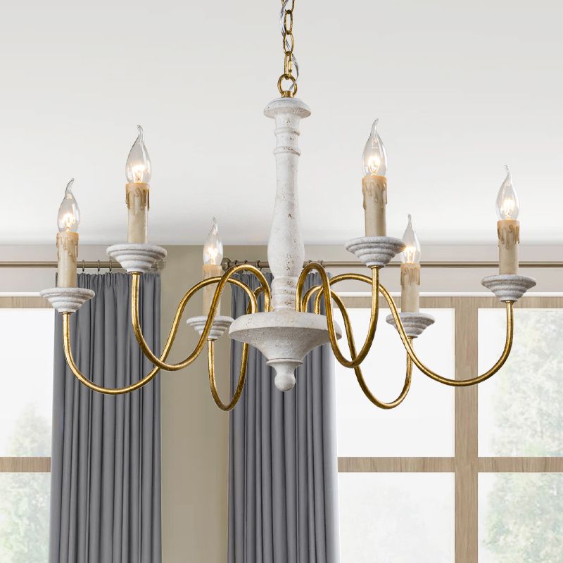 6 Lights Wood Suspended Lighting Fixture Traditional Curving Dining Room Ceiling Suspension Lamp