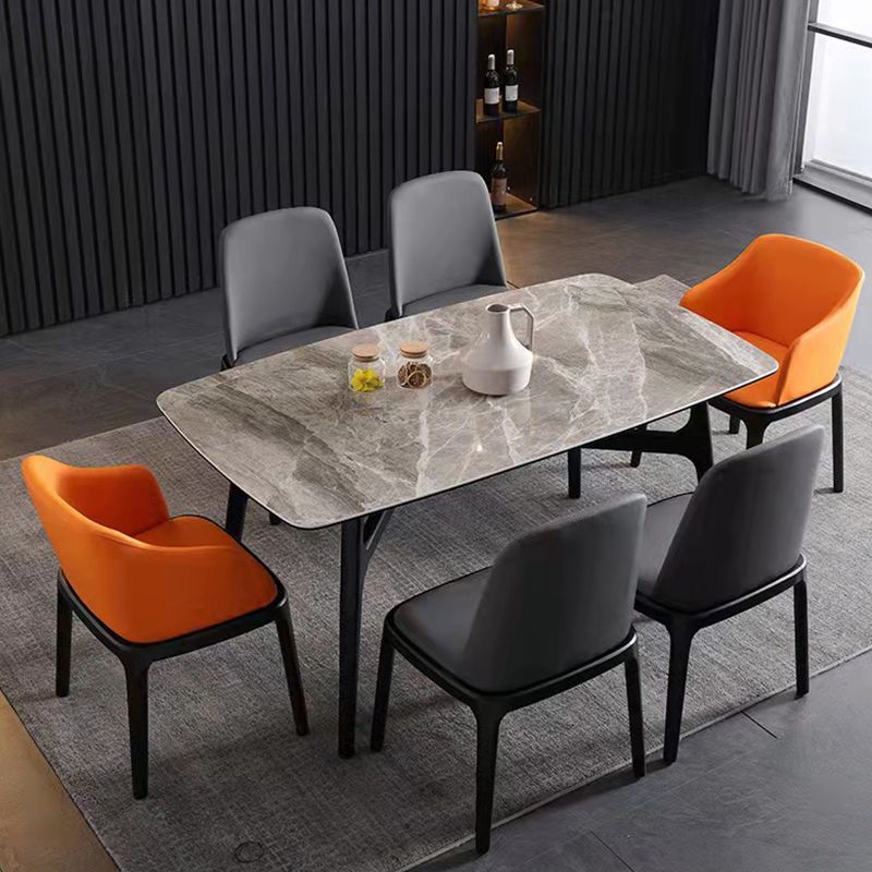 Industrial Rectangle Dining Table Gray Stone Top Table with Black Frame