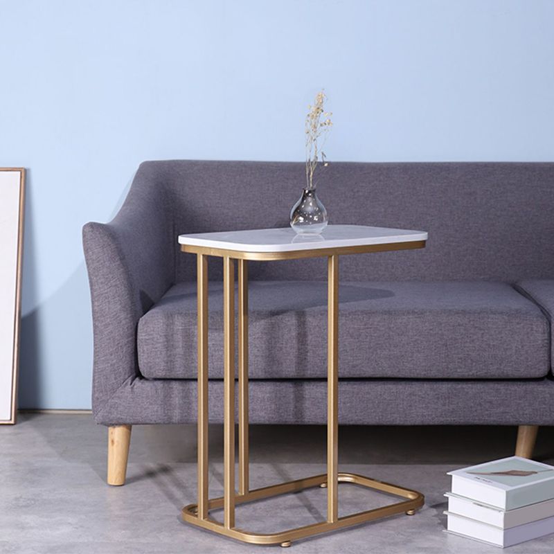 23.62" Tall Marble Top Side Accent Table Metal Frame End Table