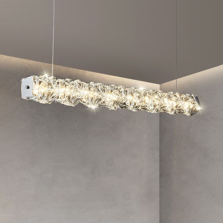 Minimalist Crystal Hanging Lamp, Luxury Linear Shade Island Pendant for Dining Room