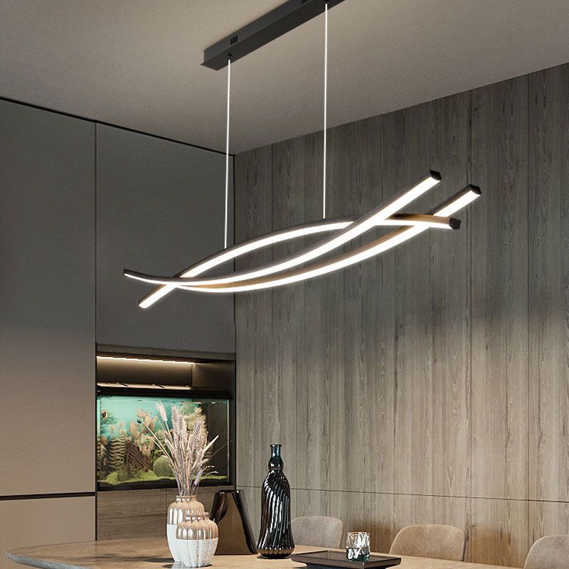 3 Lights Metal Geometric Island Lighting Kit Simplicity in Black