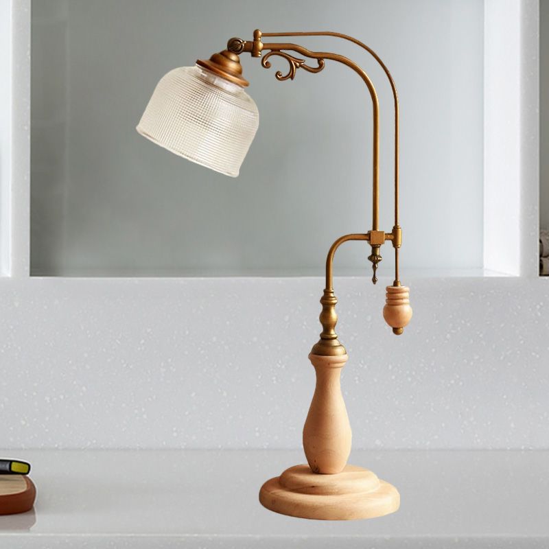 Burvy Metallic Tafellicht Antiek Stijl 1 Bulb Bed Bedide Nachtstand Lamp in Roodbruin/Geelbruin/Wood met cilindrische heldere glazen schaduw