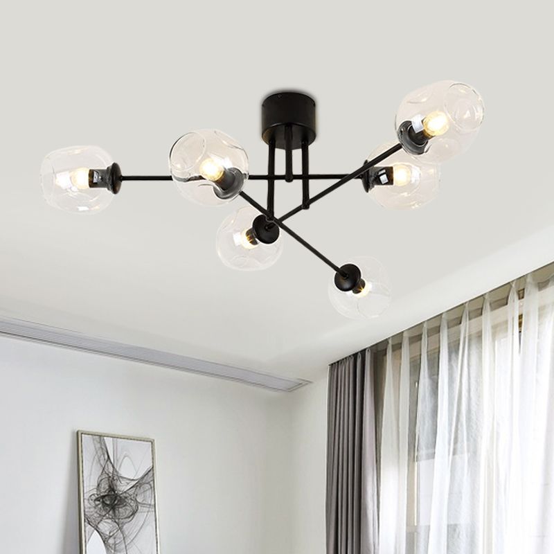 3/6/8 Luci Living Room Semi Flush Light Gold / Black Semi Flush Montaggio con Bubble Clear Glass Shade