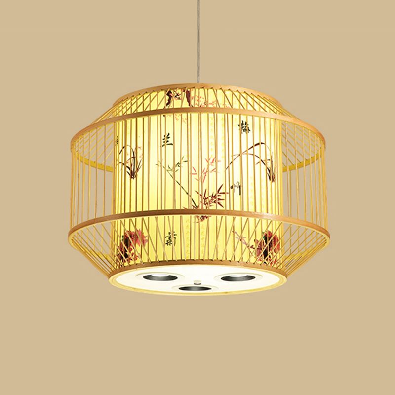 1-Light Bamboo Suspension Pendant Light Chinese Down Mini Pendant for Dining Room