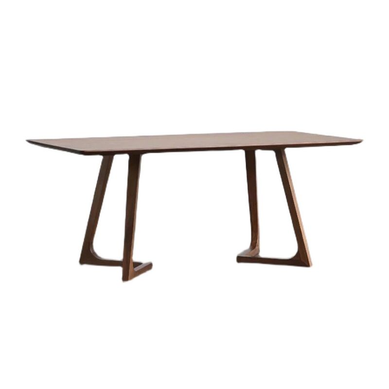 Rectangle Wood Dining Table Pine Solid Wood Table Modern with Double Pedestal Base