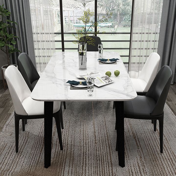 Sintered Stone White Dining Table Retro Modern 4 Legs Table for Dining Room