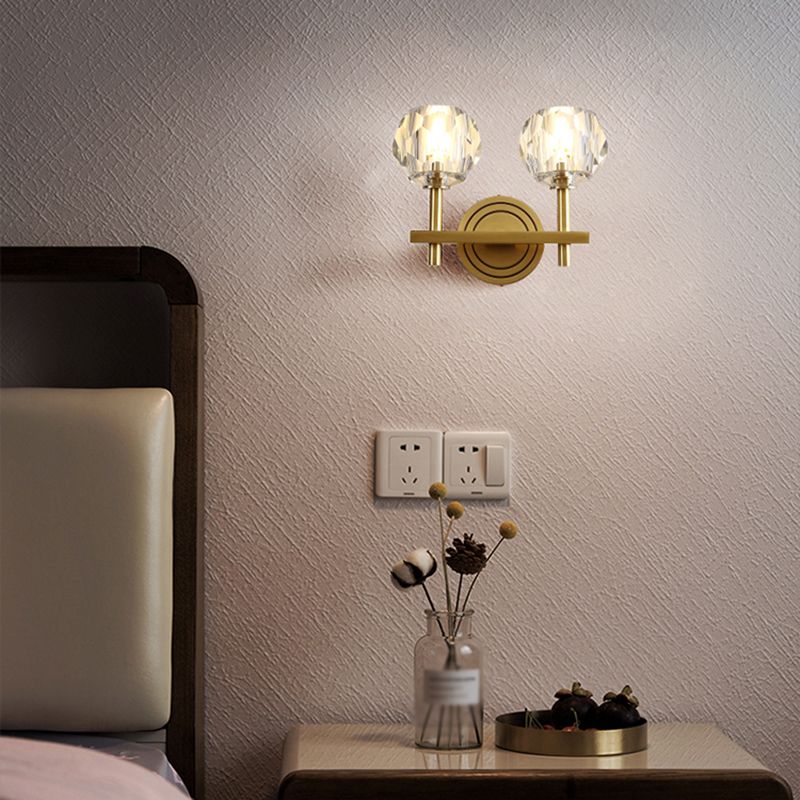 Round Shade Crystal Wall Sconce Modern Style Multi Lights Wall Mount Lighting in Brass