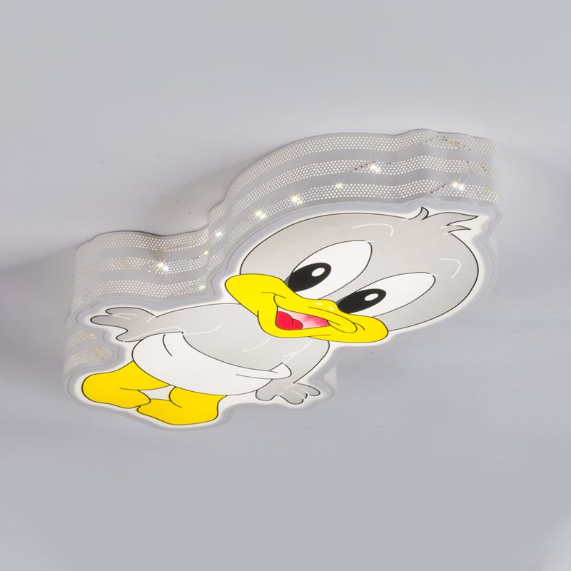 LED Grey Baby Duck Flushmount Cartoon Iron Close to Ceiling Lamp with Hollowed Out Side Design