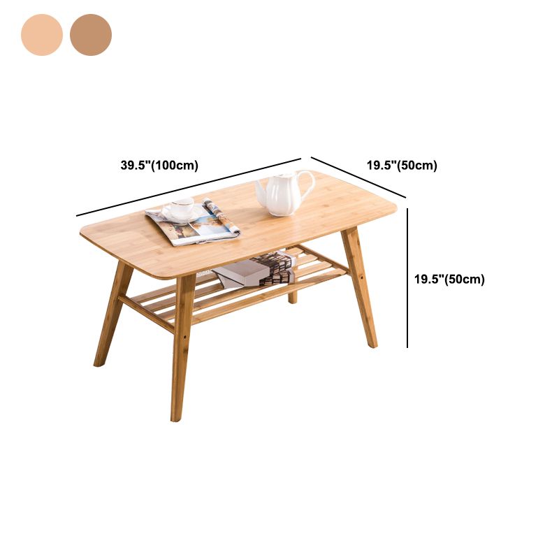 Nordic Style Rectangular Solid Wood Table with Storage Shelf 4 Legs Base Coffee Table