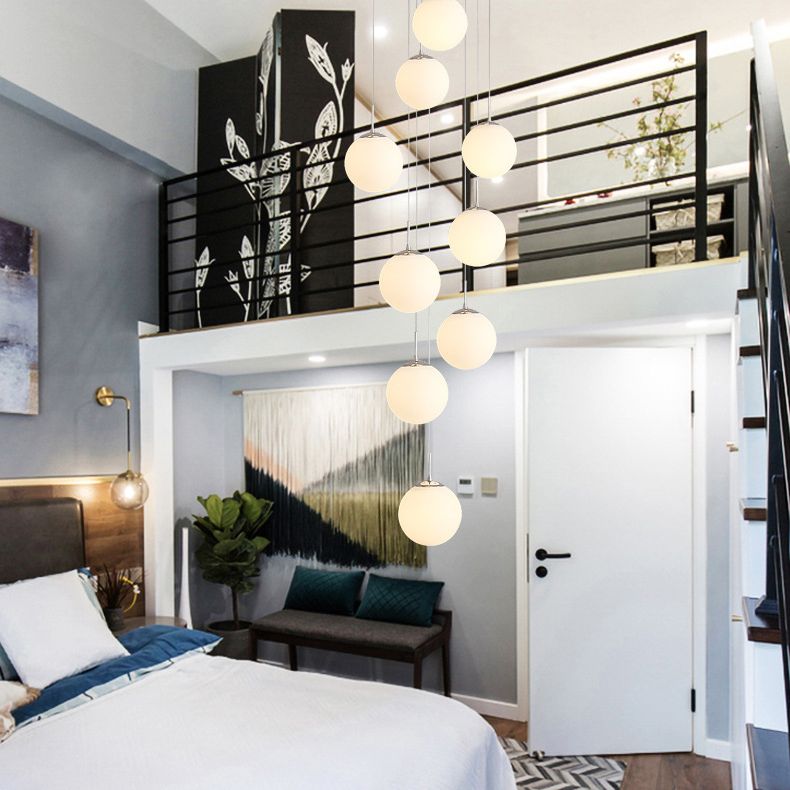 Sphere Staircase Pendant Ceiling Light Glass Modern Style Ceiling Pendant Light in Gold