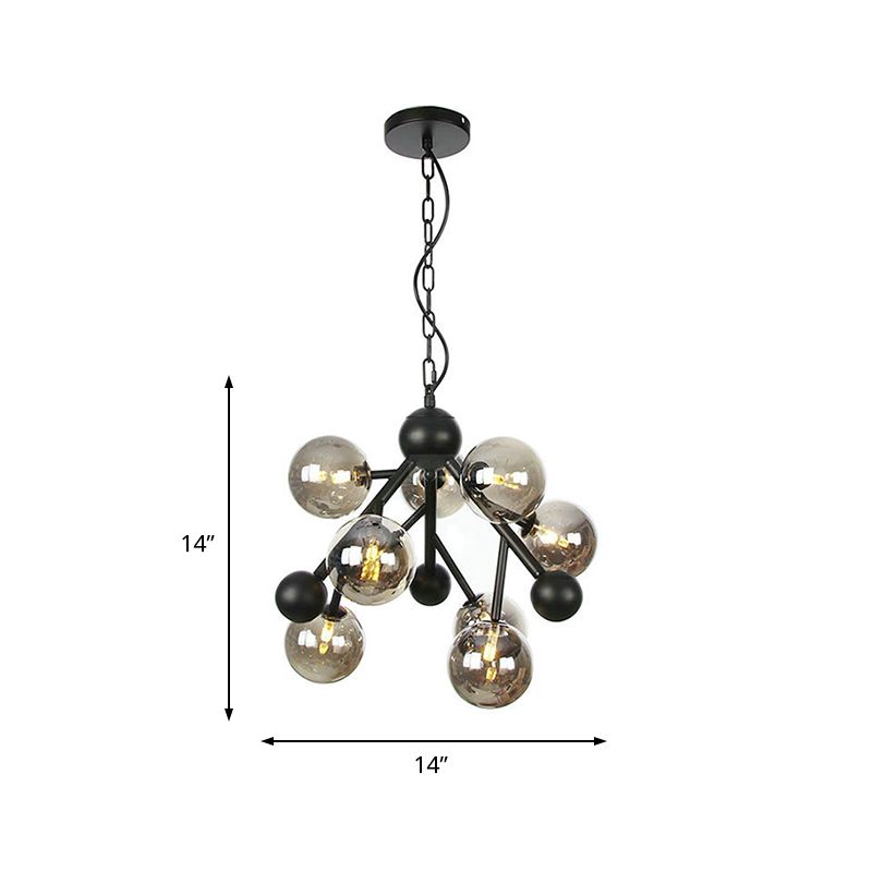 Modernism Spherical Chandelier Light Smoke Gray Glass 9 Heads Bedroom Suspended Lighting Fixture