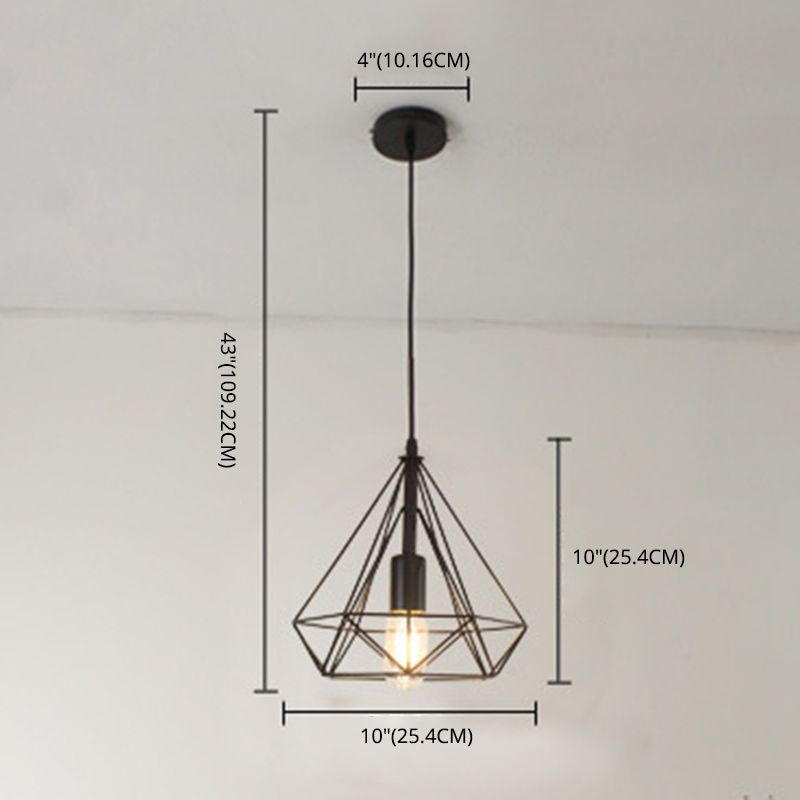 Diamond Iron Cluster Pendant Lighting Post-Modern Restaurant Hanging Lamp in Black