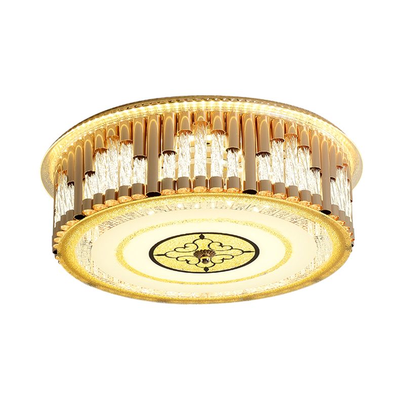 Drum Bedchamber Light Fixture Contemporary Clear Crystal Stripes LED Gold Flush Mount Lighting