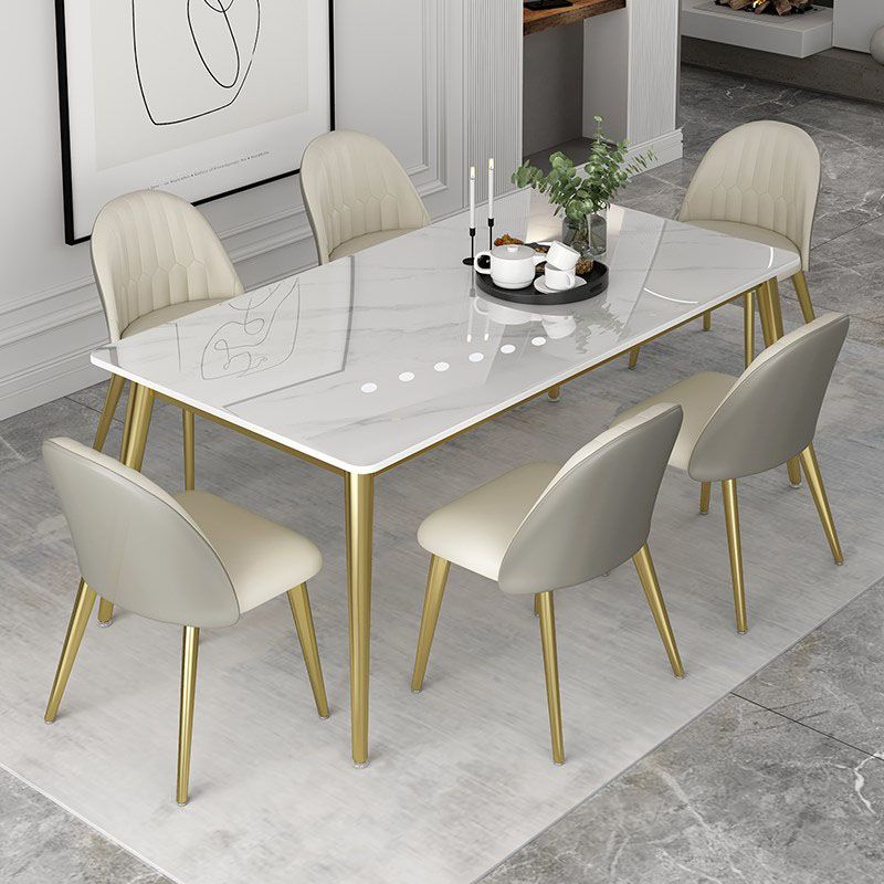 Nordic 1/5/6/7 Pieces Dining Set Sintered Stone Dining Table with Leather Chairs