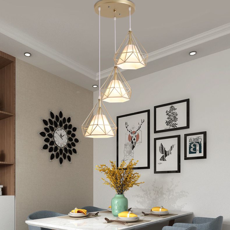 Diamond Pendant Lighting Modern Metal Diner Ceiling Hang Light with Conical Fabric Shade