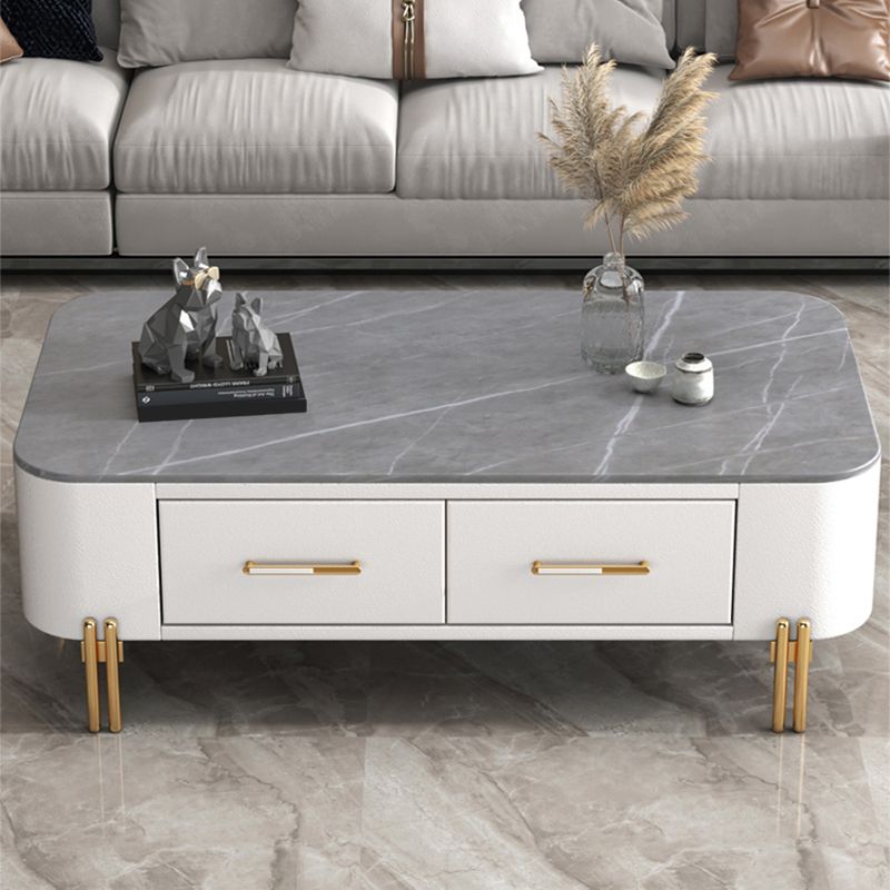Slate Rectangular Coffee Table 4 Legs Single Coffee Table with 2 Drawers