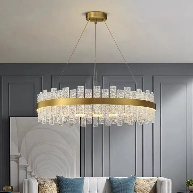 Light Luxury Style LED Pendant Chandelier Circular Glass Chandelier Lamp for Living Room