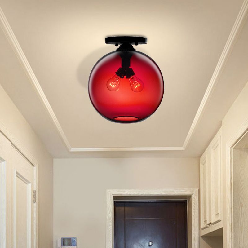 Luz montada en el techo global con rojo/cielo azul/ámbar/humo oscuro/sombra de cristal de café moderna lámpara de techo de 2 cabezas