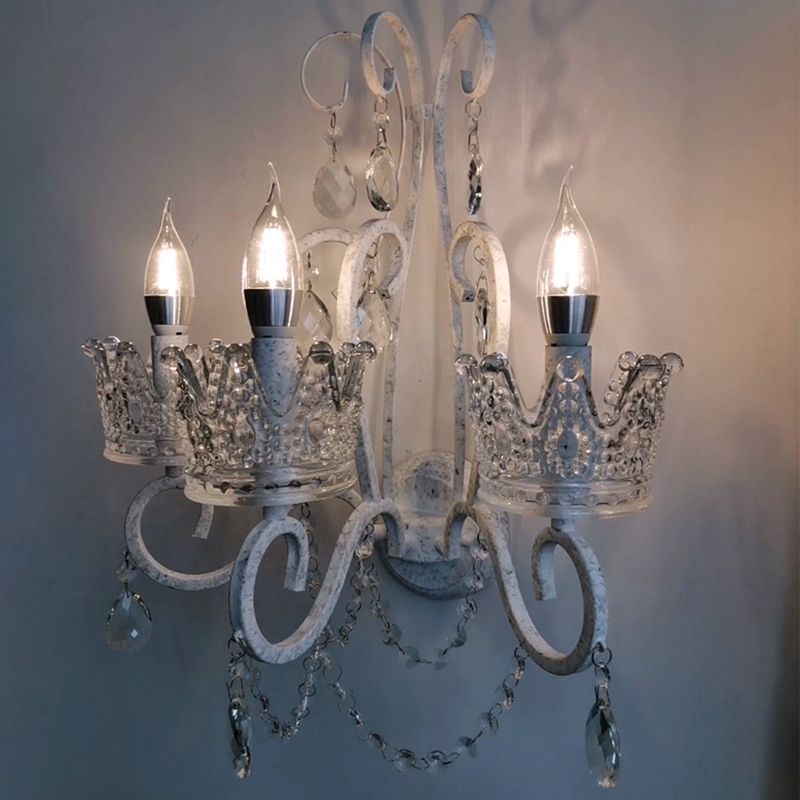 Kroon woonkamer wandmontage licht traditionele kristal witte wandlamp met gebogen arm