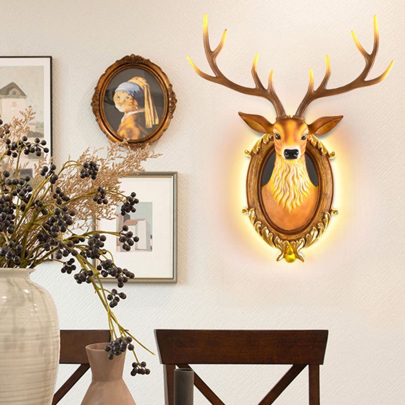 Cabeza de ciervo de resina Disconce Light Country 16 "/18.5" W LED LIMPLACIÓN DE LA Cala de estar Mural en negro/blanco/madera