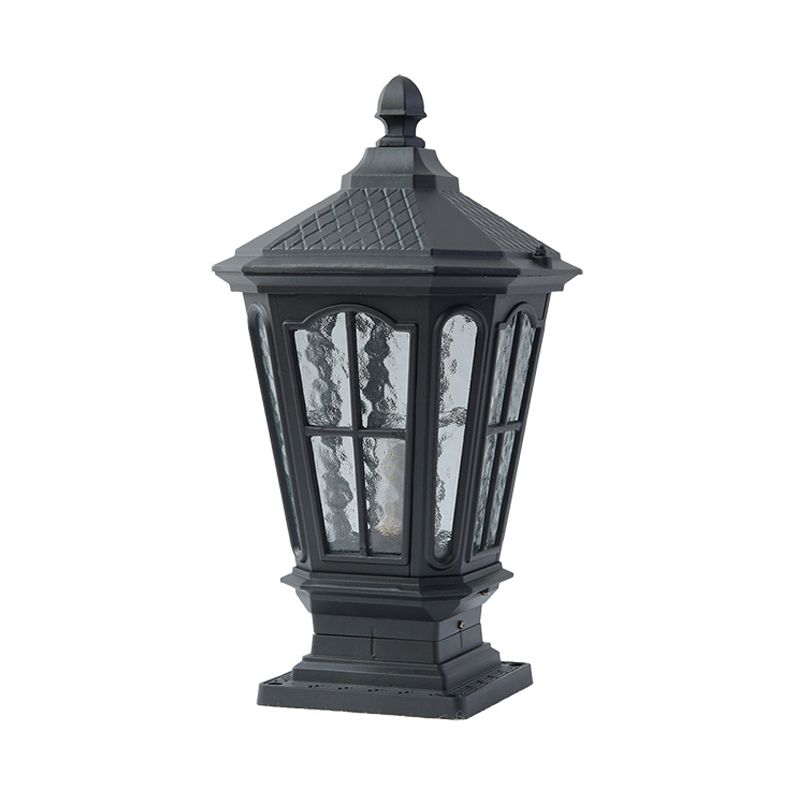 Drum Shape Metal Waterproof Pillar Lamp Modern Style 1 Light Outdoor Lights in Black