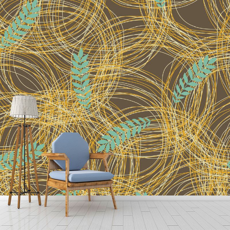 Circles and Olive Branch Murals Yellow-Blue Modern Art Wall Decoration for Home Gallery