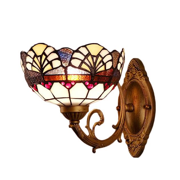 Stained Glass Bowl Wall Lighting Loft Vintage 1 Light Sconce Lamp for Living Room