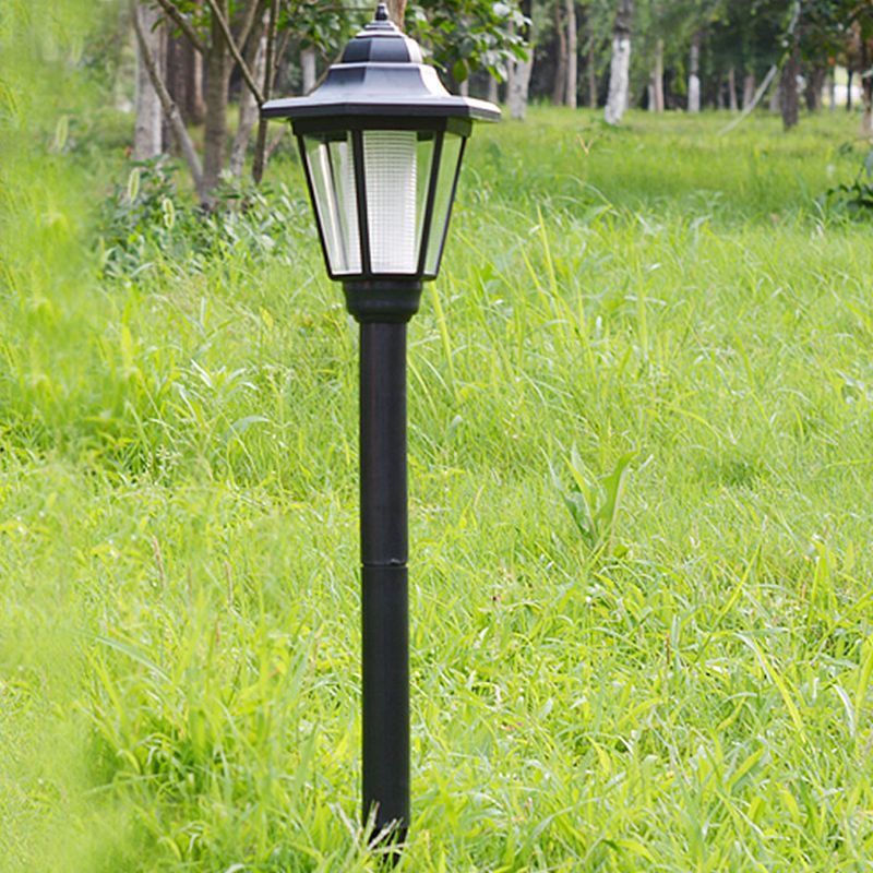 Black Hexagonal LED Outdoor Mosquito Lamp Vintage Plastic Solar Stake Lighting for Garden